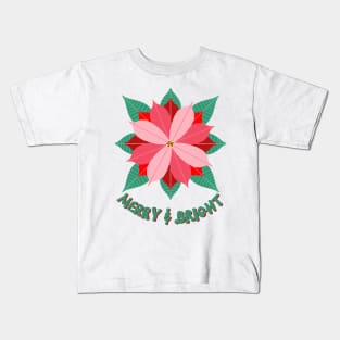 Poinsettias and Holly leaves and berries on a navy background. Kids T-Shirt